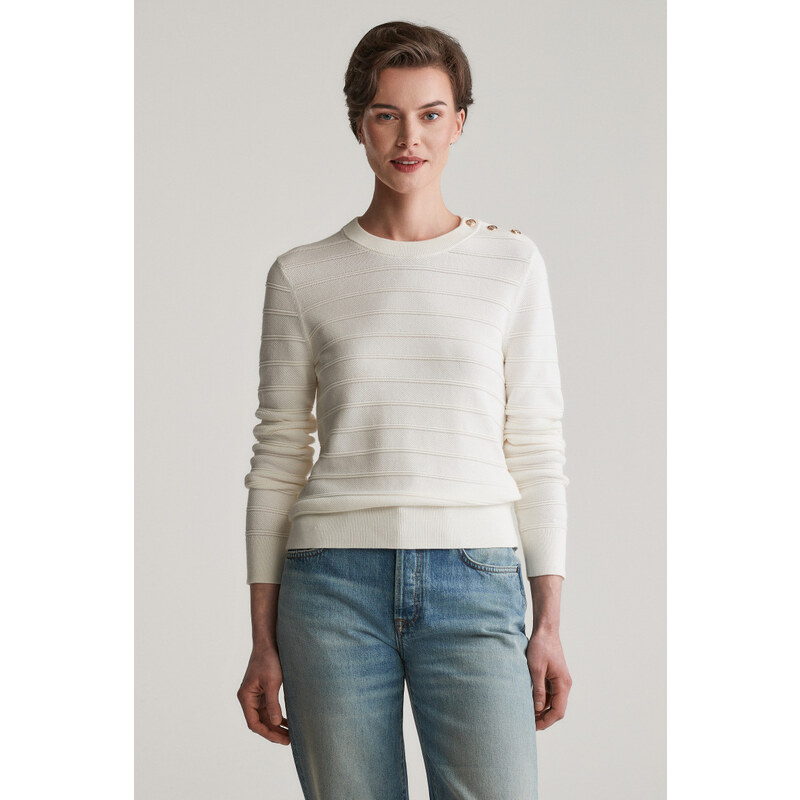 SVETER GANT TEXTURED COTTON C-NECK EGGSHELL 61838372