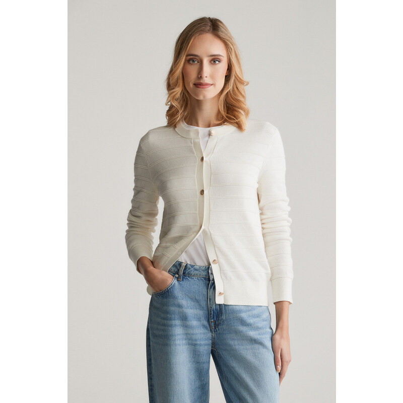 SVETER GANT TEXTURED COTTON CARDIGAN EGGSHELL 61838373