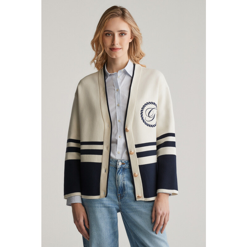 SVETER GANT VARSITY V-NECK CARDIGAN CREAM 61838375
