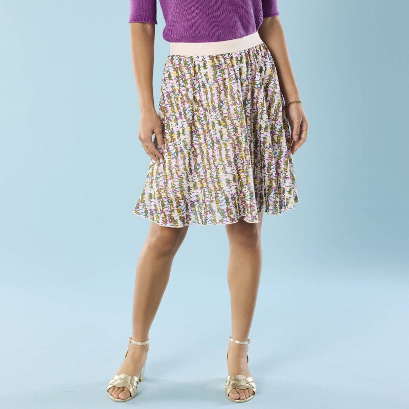 Krátka rozšírená sukňa s potlačou pre nižšiu postavu ražná/khaki 036 61843652