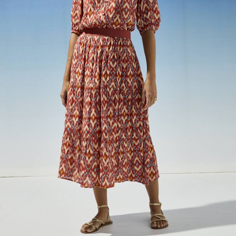 Midi volánová sukňa s potlačou v ikat štýle terakota 040 Blancheporte 61843726