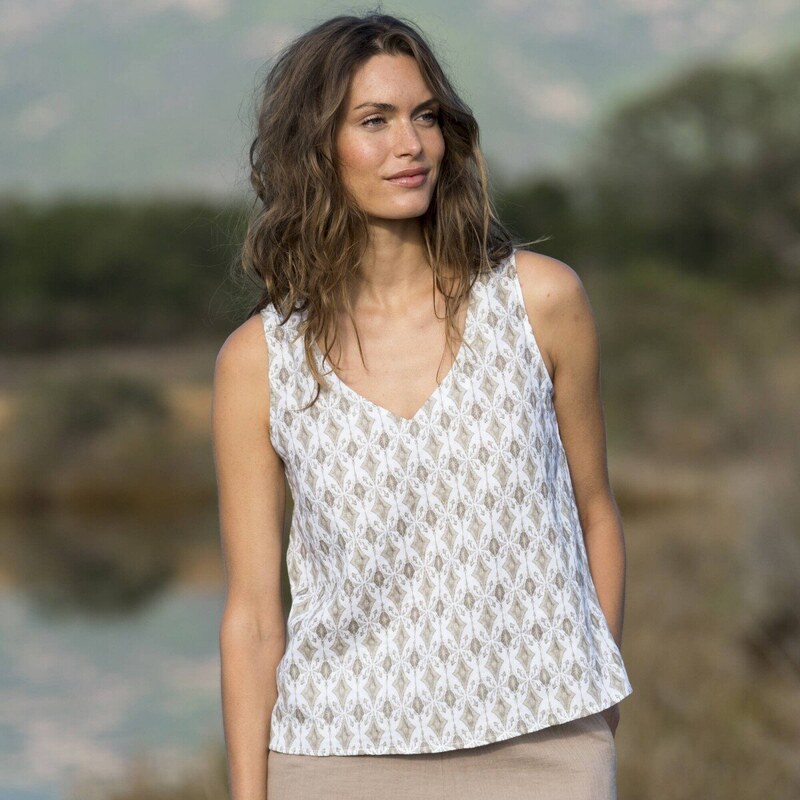 Rozšírený mušelínový top s potlačou hnedosivá 036 Blancheporte 61843734