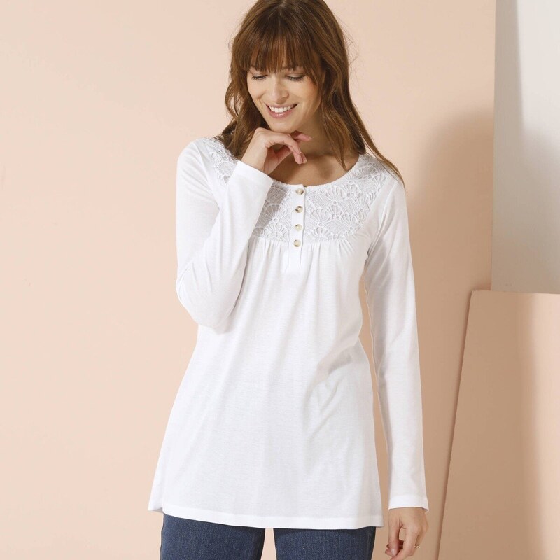 Tunika s macramé a dlhýmirukávmi biela 036 Blancheporte 61843866