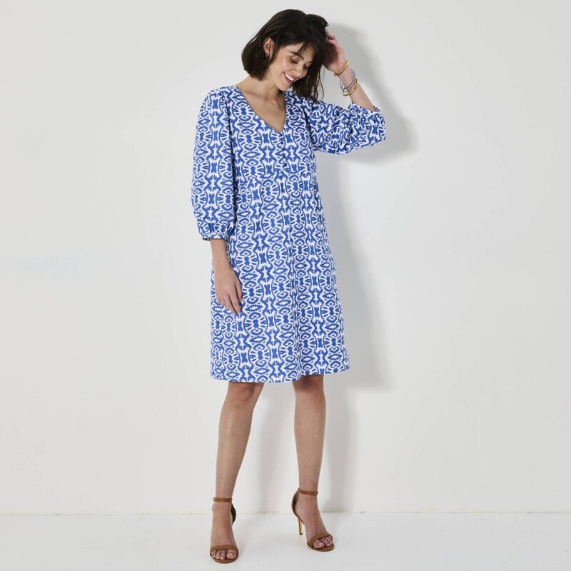 Krátke rozšírené šaty s potlačou ikat modrá/biela 036 Blancheporte 61843899