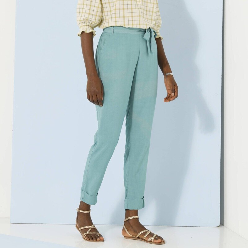 Splývavé 7/8 nohavice s opaskom modrosivá 036 Blancheporte 61843819