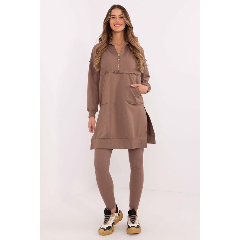 MladaModa 2-dielna súprava legín a dlhej mikiny model 85331 hnedá 62554584