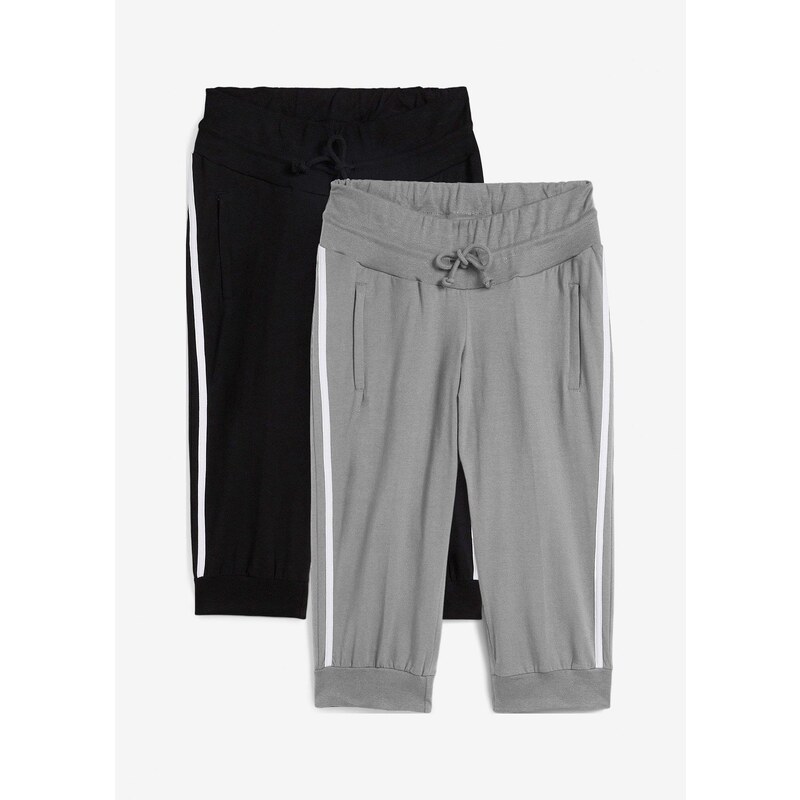 bonprix Tepláky z bavlny (2 ks) capri dĺžka, farba čierna 44731768