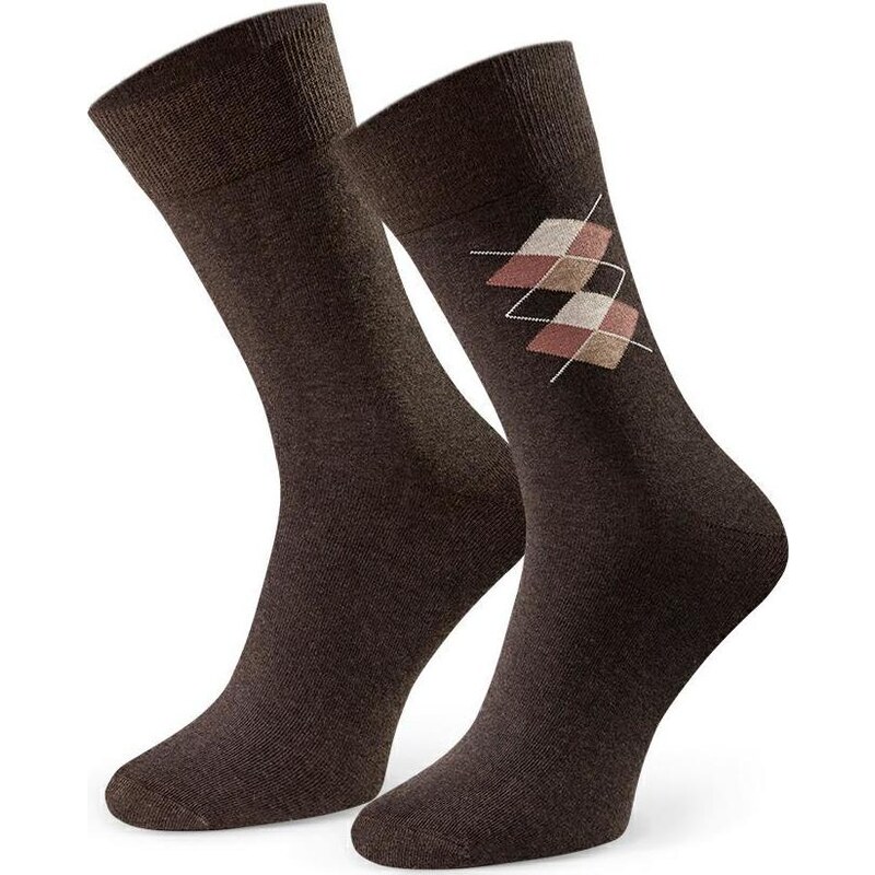 BASIC Hnedé pánske oblekové ponožky so vzormi Art.056 IC245, BROWN 61532051