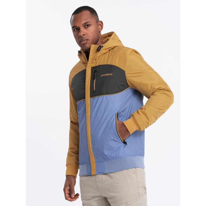 Ombre Clothing Pohodlná modro-horčicová prechodná športová bunda V8 61914234