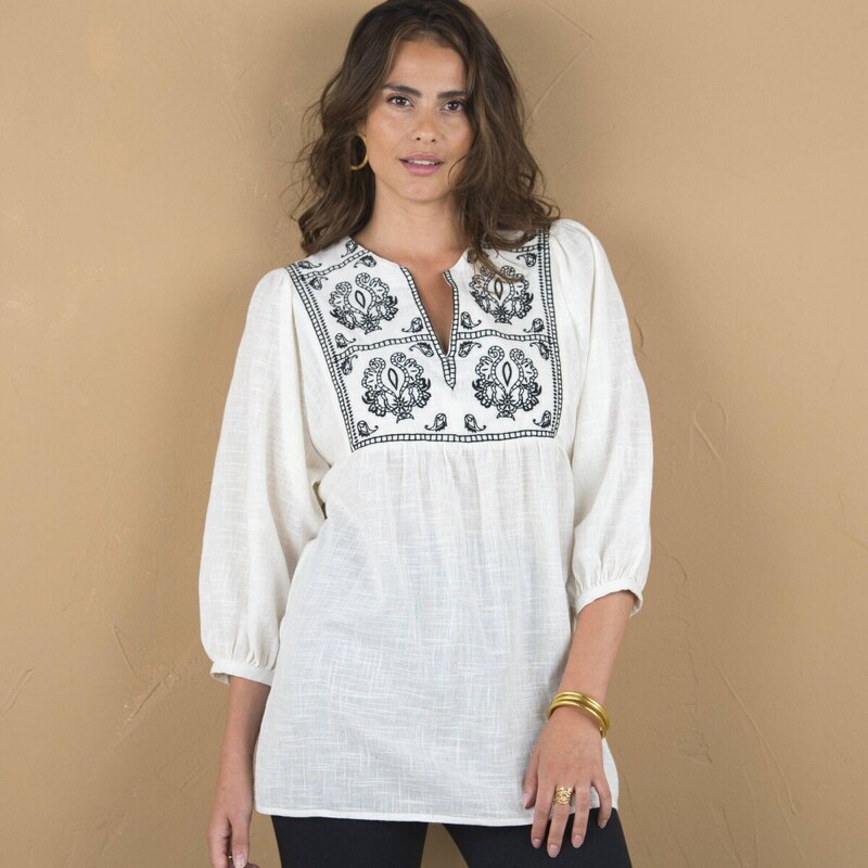 Tunika s výšivkou a 7/8 rukávmi ražná/čierna 038 Blancheporte 61916500