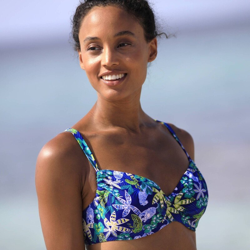 Plavková zmenšujúca podprsenka Naga s kosticami a potlačou modrá 61916577