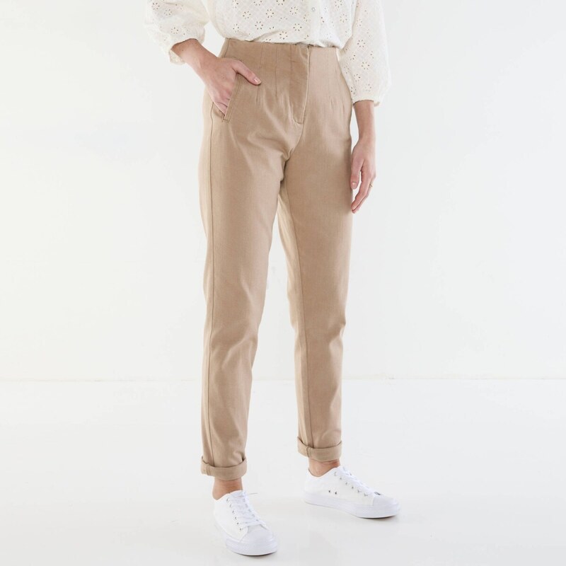 Nohavice mom s vysokým zoštíhľujúcim pásom piesková 042 Blancheporte 61916358