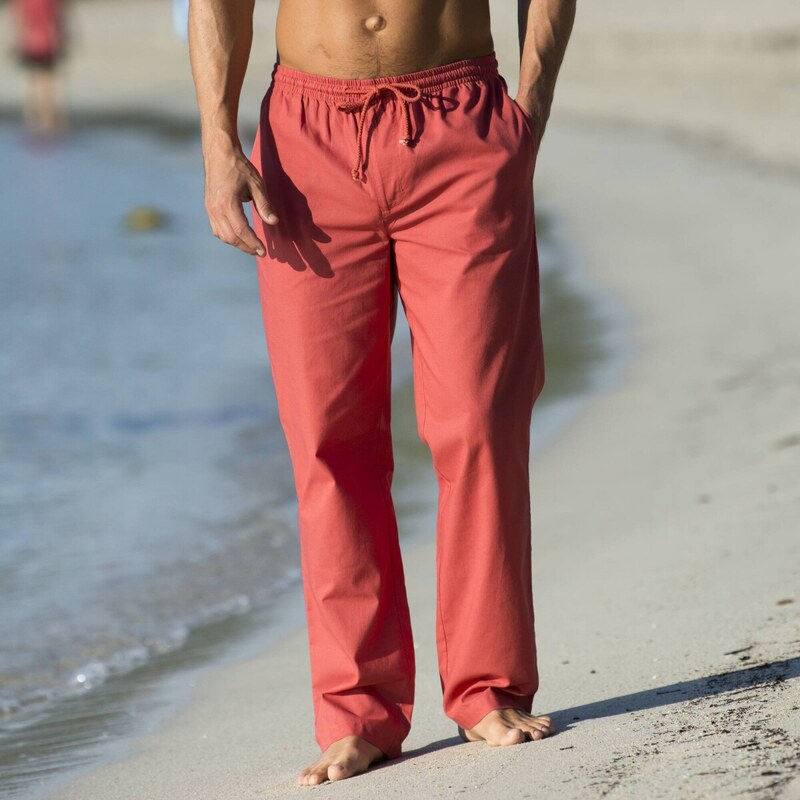 Pohodlné plátené nohavice tomatová 042 Blancheporte 61916528