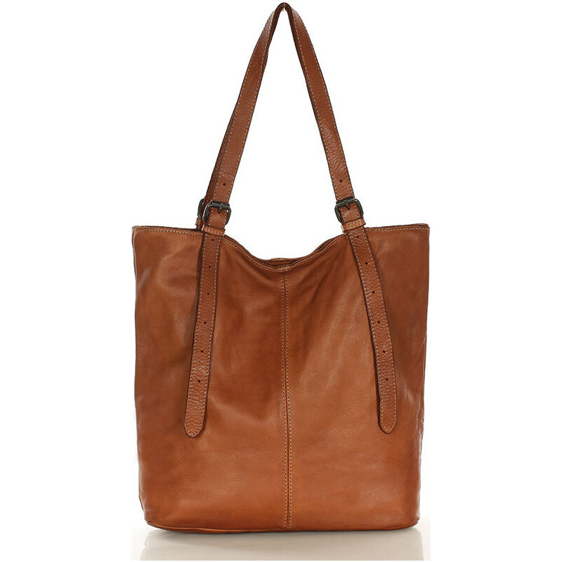 Genuine Leather MARCO MAZZINI Hnedá kožená priestranná shopper kabelka 30586601