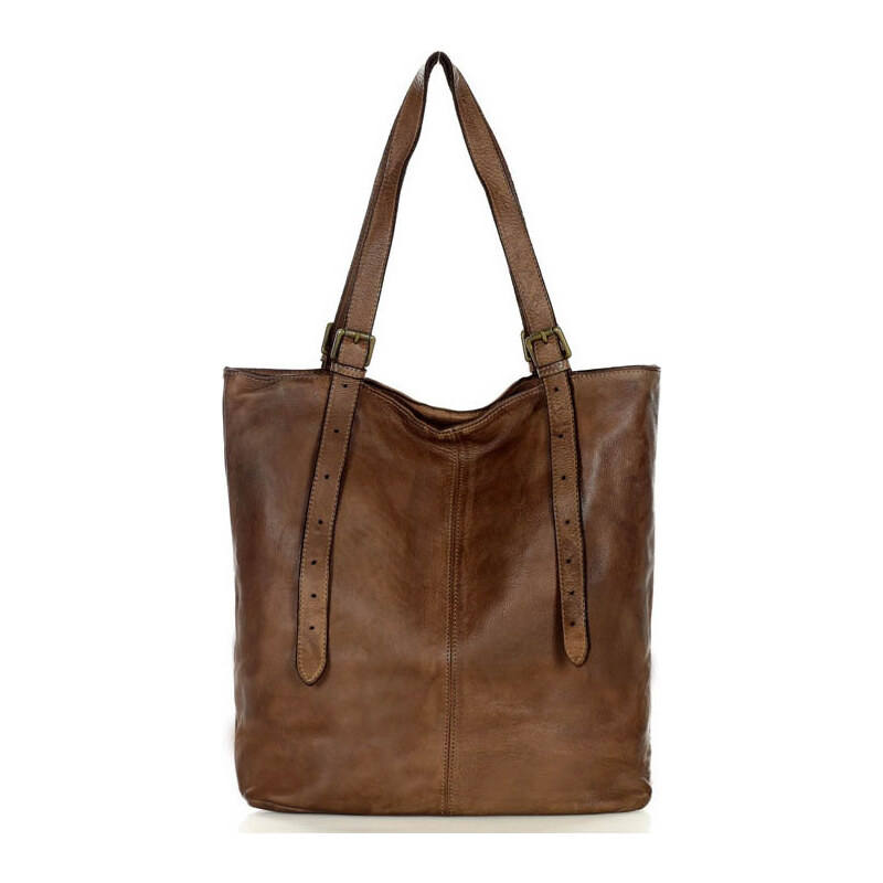 Genuine Leather MARCO MAZZINI hnedá priestranná kožená shopper kabelka 30586603
