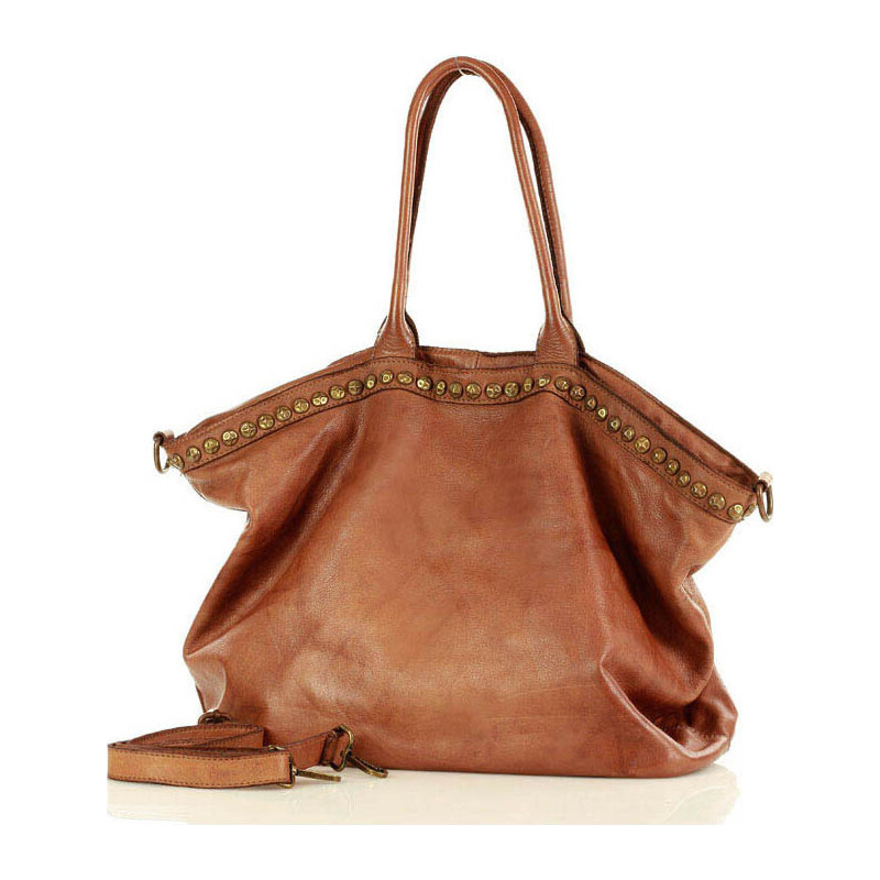 Genuine Leather Marco Mazzini Camel dámska shopper kožená kabelka v95c 24642247