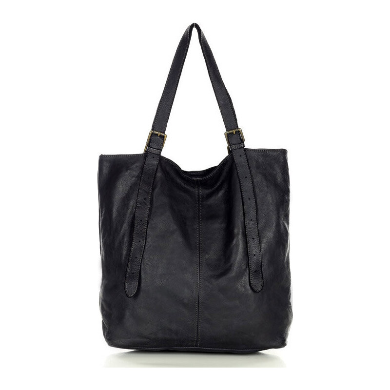 Genuine Leather MARCO MAZZINI čierna priestranná kožená shopper 30586602