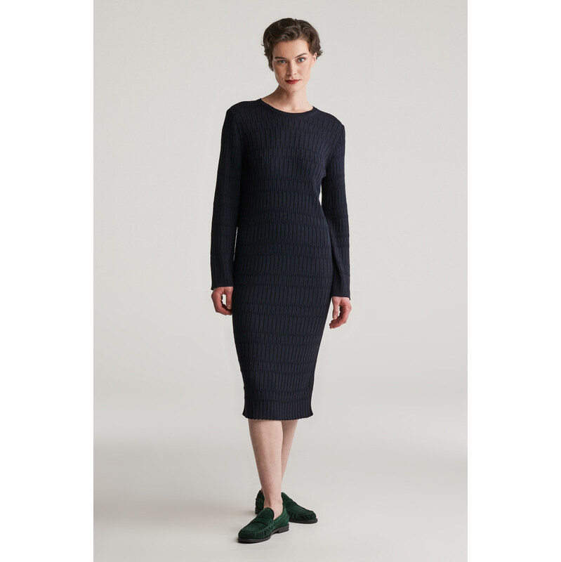 ŠATY GANT TEXTURED KNIT DRESS EVENING BLUE 47444972
