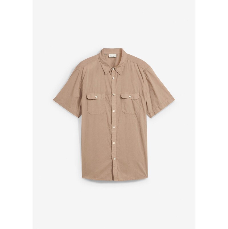 bonprix Košeľa s krátkym rukávom z čistej bavlny, farba hnedá 44827504