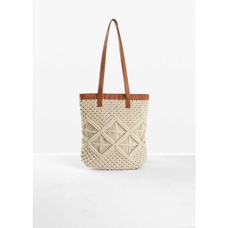 bonprix Taška Shopper Makramee, farba béžová 44948942