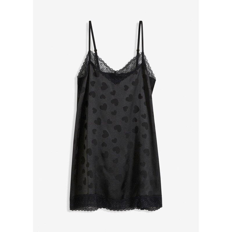 bonprix Saténové negližé so srdiečkovým dizajnom, farba čierna 61934140