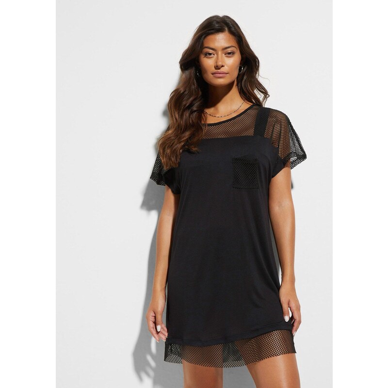 bonprix Plážové dlhé tričko z viskózy, farba čierna 66033499