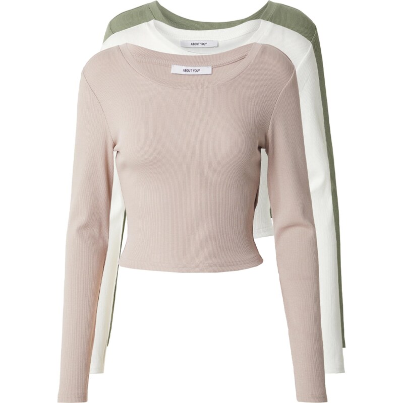 ABOUT YOU Tričko Loretta béžová / zelená / biela 61948442