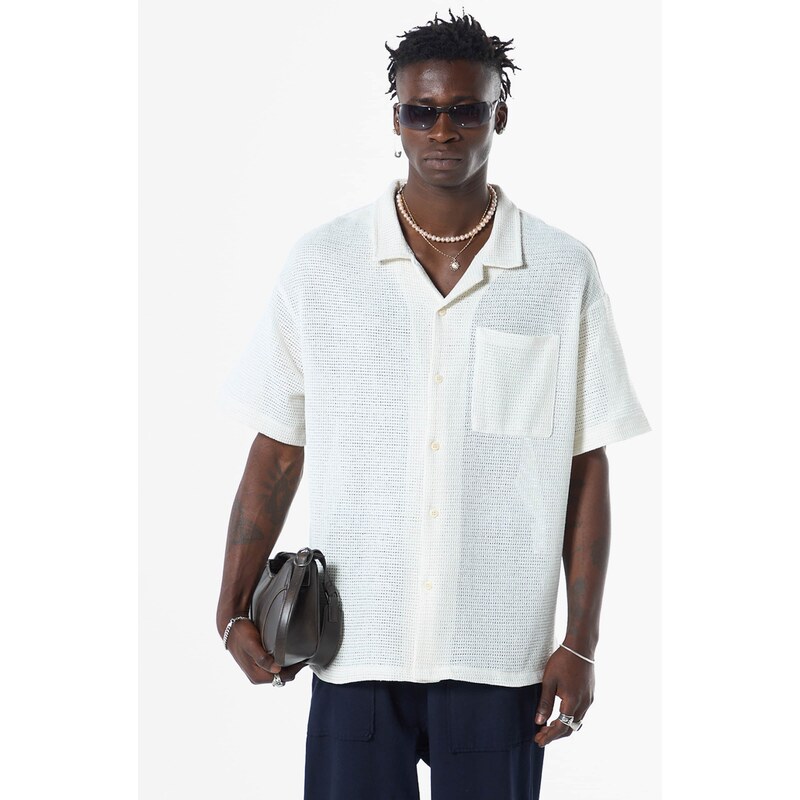 VAMOS CLO Košeľa biela / šedobiela 61944404