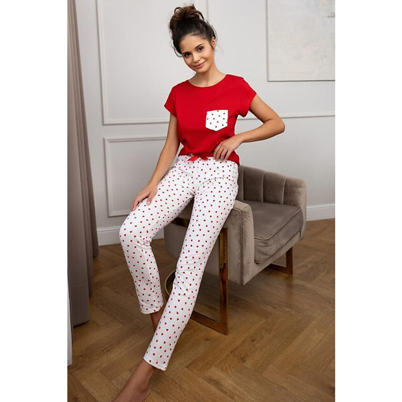 Sensis Dámske bavlnené pyžamo so srdiečkami Adelaide, Farba červená 61951886