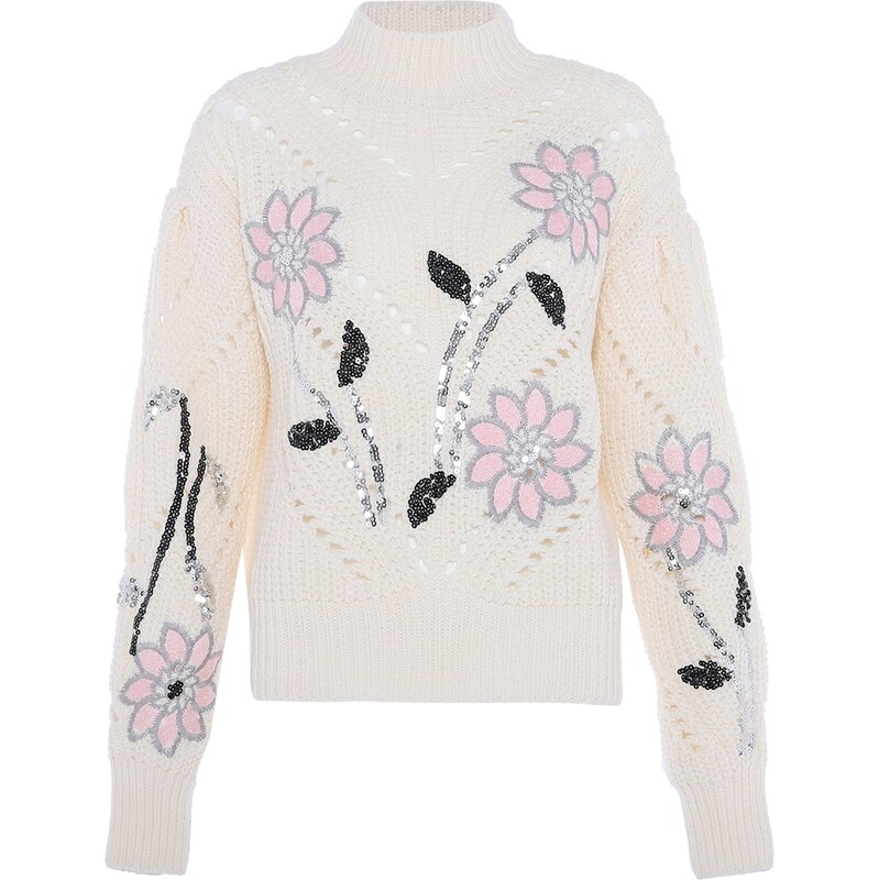 faina Sveter ružová / čierna / strieborná / biela ako vlna 62367336