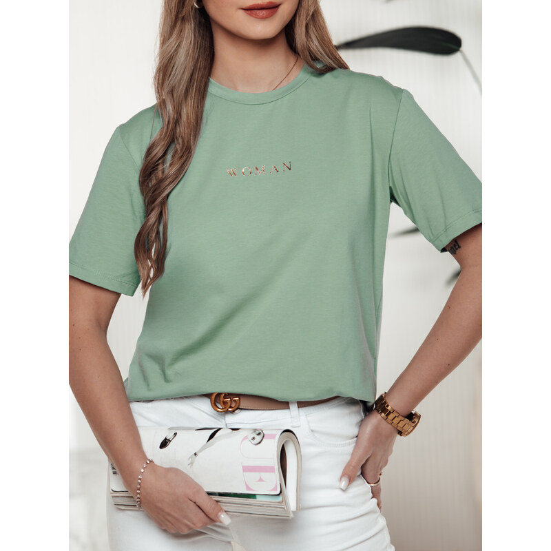 Dámske svetlotyrkysové basic tričko s nápisom WOMAN RY2553 61959036