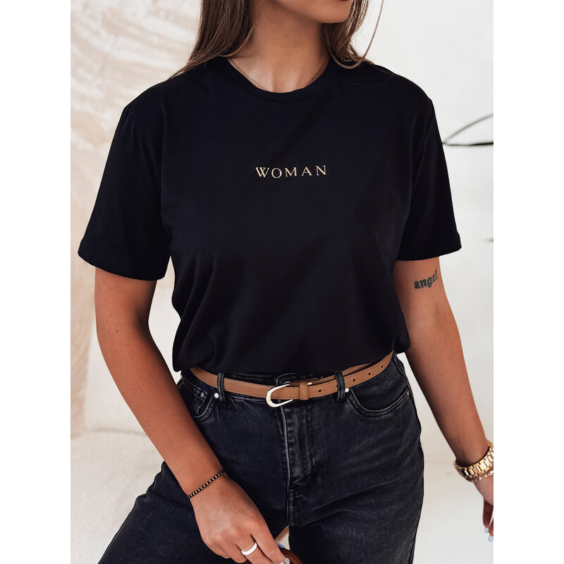 Dámske čierne basic tričko s nápisom WOMAN RY2554 61959039