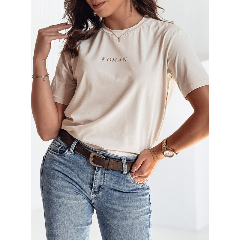 Dámske béžové basic tričko s nápisom WOMAN RY2552 61959037