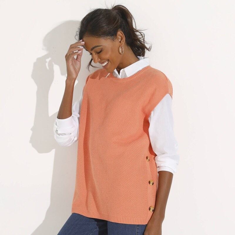 Dlhá vesta s gombíkmi na bokoch marhuľová 036 Blancheporte 61971412