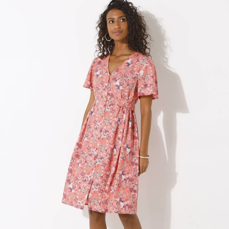 Šaty na gombíky, s potlačou koralová/zelená 036 Blancheporte 61971422