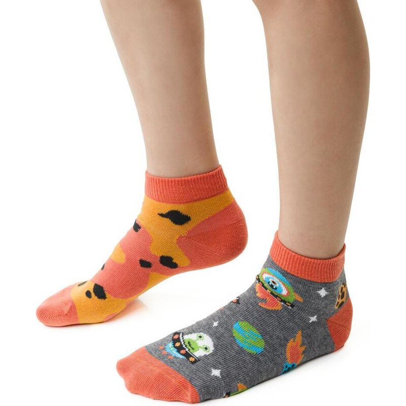 BASIC Sivo-oranžové chlapčenské vzorované ponožky Art.004 RA225, GRAY 61971484