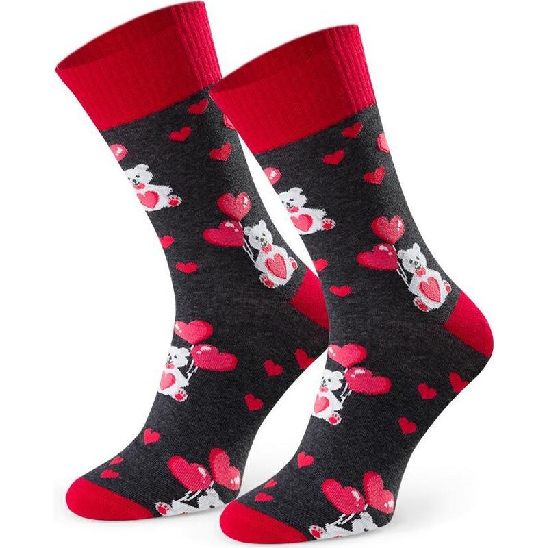 BASIC Tmavosivé melanž pánske valentínske ponožky Art.136 KM154, 61971495