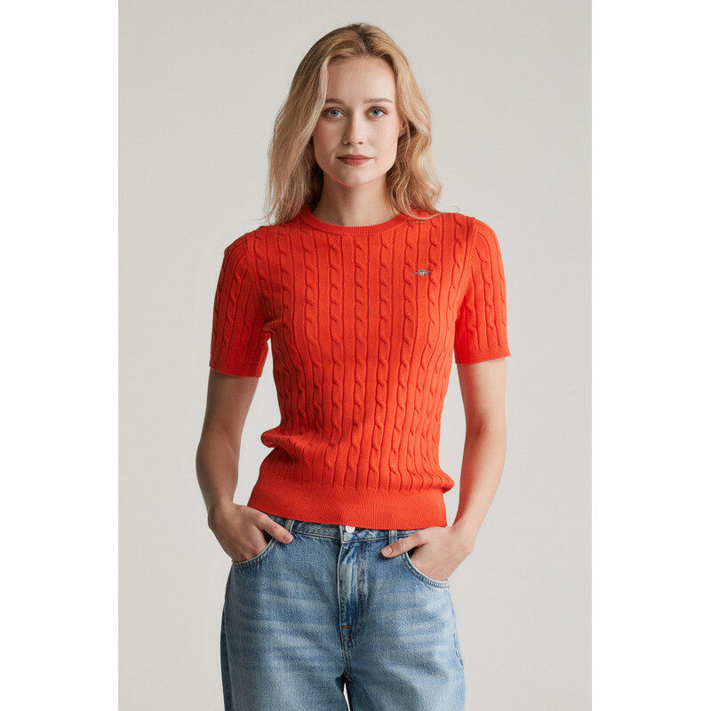 SVETER GANT STRETCH COTTON CABLE SS C-NECK ORANGE RED 61979795