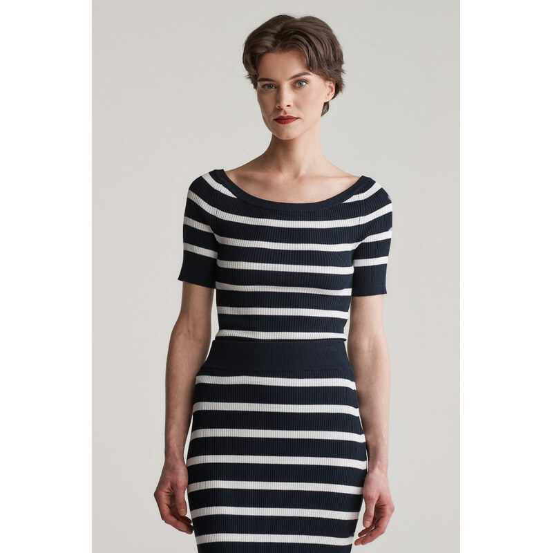 SVETER GANT STRIPED RIB KNIT OFF SHOULDER SS EVENING BLUE 61979796