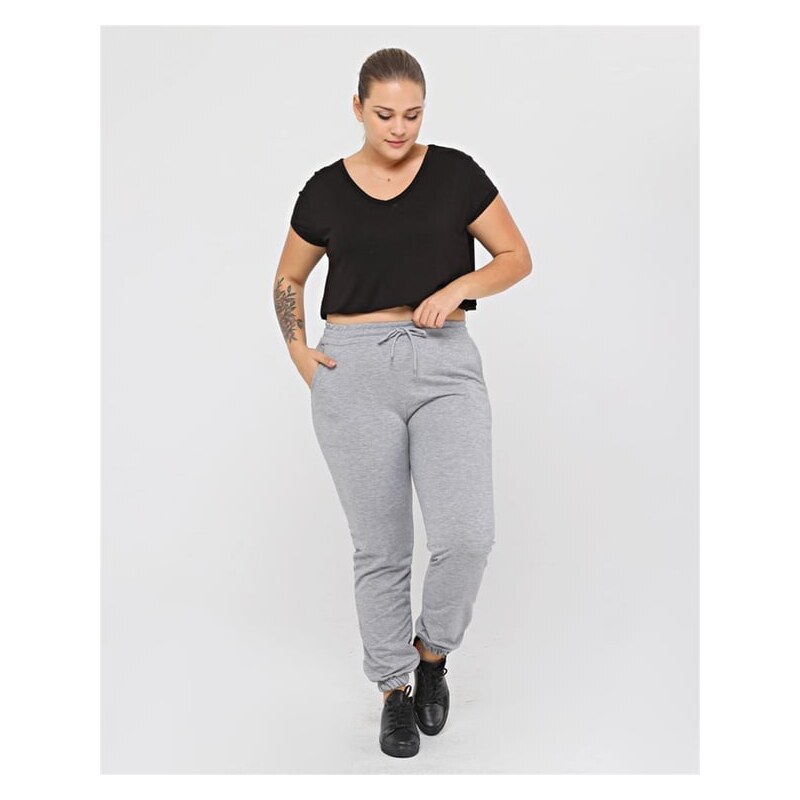 Bavlnené tepláky s vreckami sivé 61987685