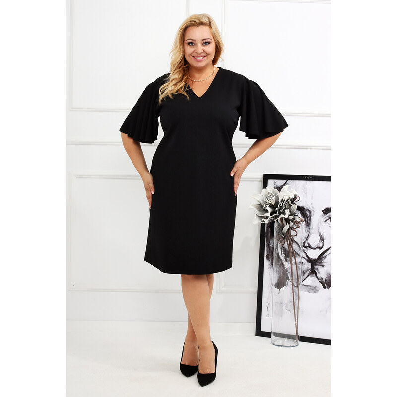 (veľ. 50 a 56) Šaty s rozšírenými rukávmi čierne 63884884