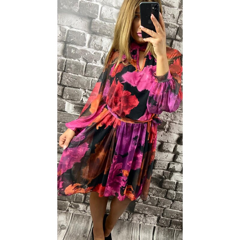 (veľ. 44/48) Sieťovinové šaty so stojačikom a slzičkou fialové 61987735