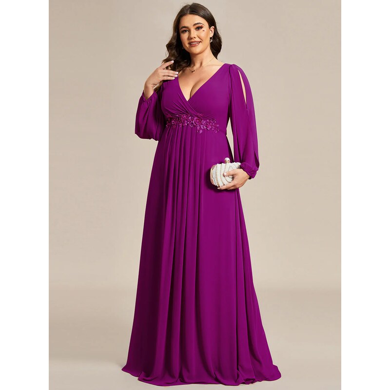 (veľ. 46) Šaty s dlhými rozstrihnutými rukávmi fialové 63884874