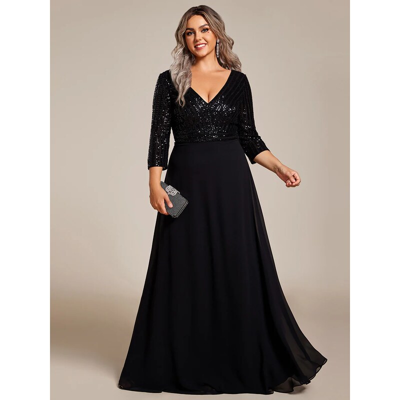 (veľ. 48) Šaty s flitrami na živôtiku čierne 67189781