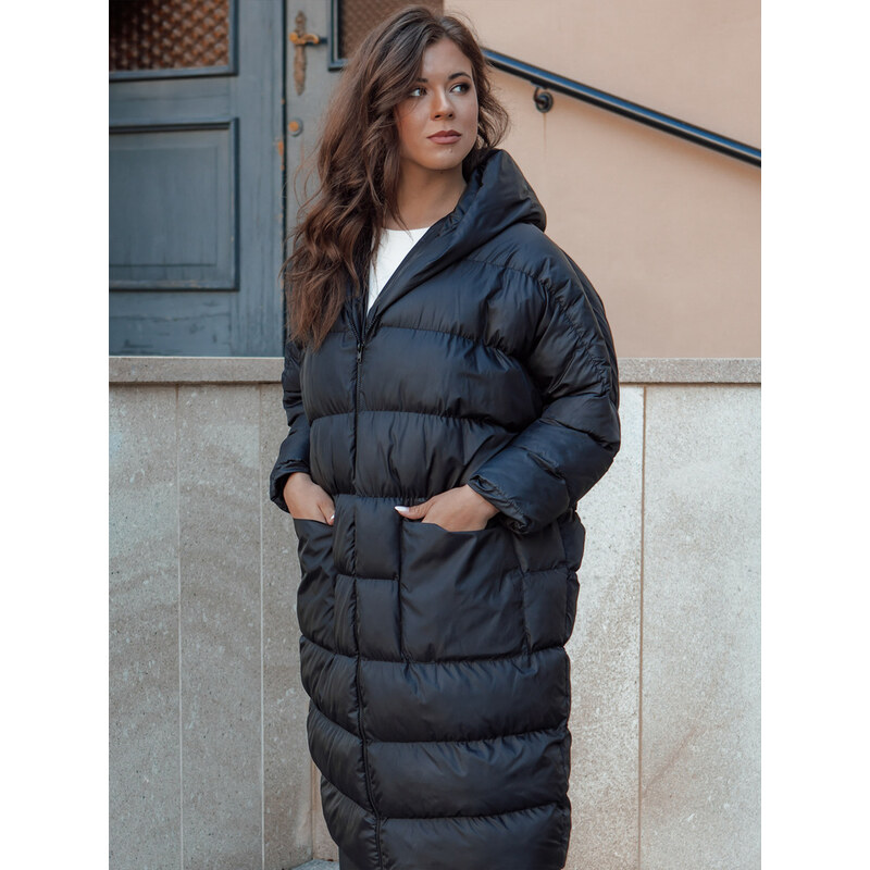 BASIC Čierny prešívaný dlhý kabát ANNIKA TY4541 61995954