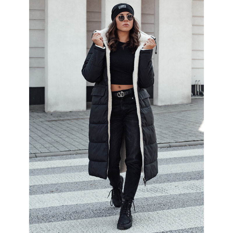 BASIC Dámska obojstranná čierno-smotanová dlhá zimná prešívaná bunda s 61995981