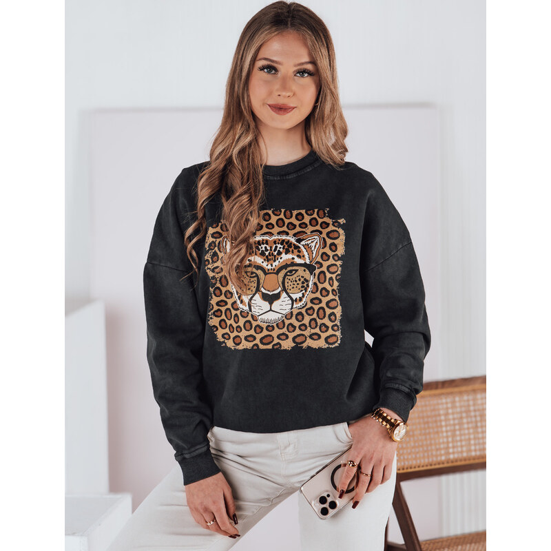 BASIC Grafitová dámska mikina so zvieracím motívom CHEETAHART BY1352 61996019