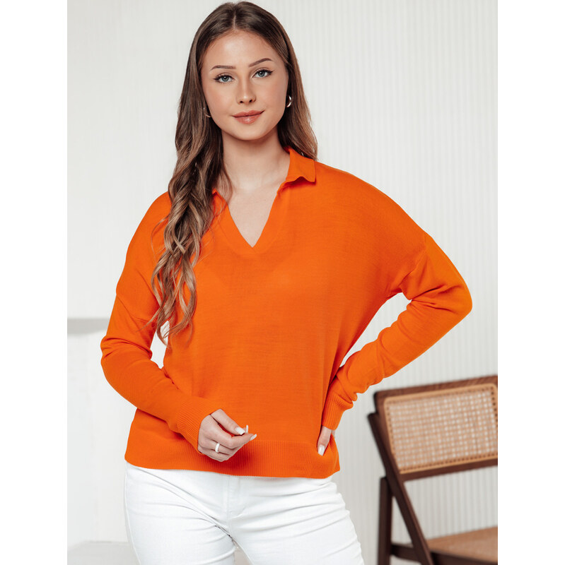 BASIC Oranžový dámsky svetrík s golierom VISTILLA MY2414 61996023