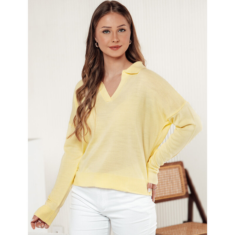 BASIC Svetložltý dámsky svetrík s golierom VISTILLA MY2415 61996024