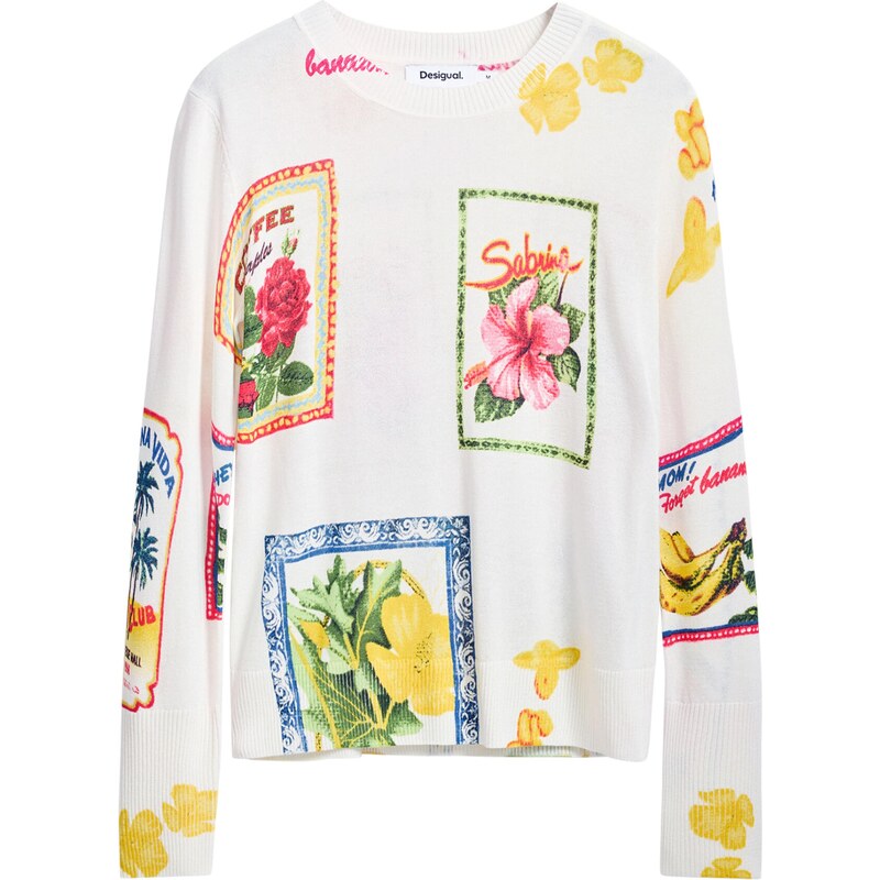 Desigual Sveter Postcard svetlobéžová / svetlomodrá / svetlozelená / 62002679